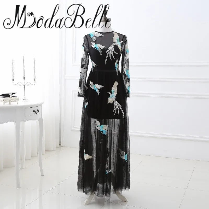 2017 Real Photos Embroidery Evening Dress Long Sleeve Black Formal Gowns Party Dinner Dresses For Women Abiye Elbise | Свадьбы и