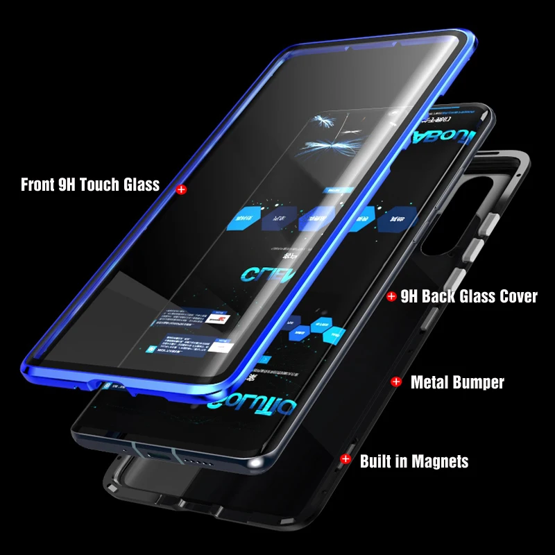 Роскошный двухсторонний передний задний прозрачный стеклянный металлический магнитный чехол для Xiaomi Redmi Note 7 360 градусов полное покрытие для Redmi K20 Pro