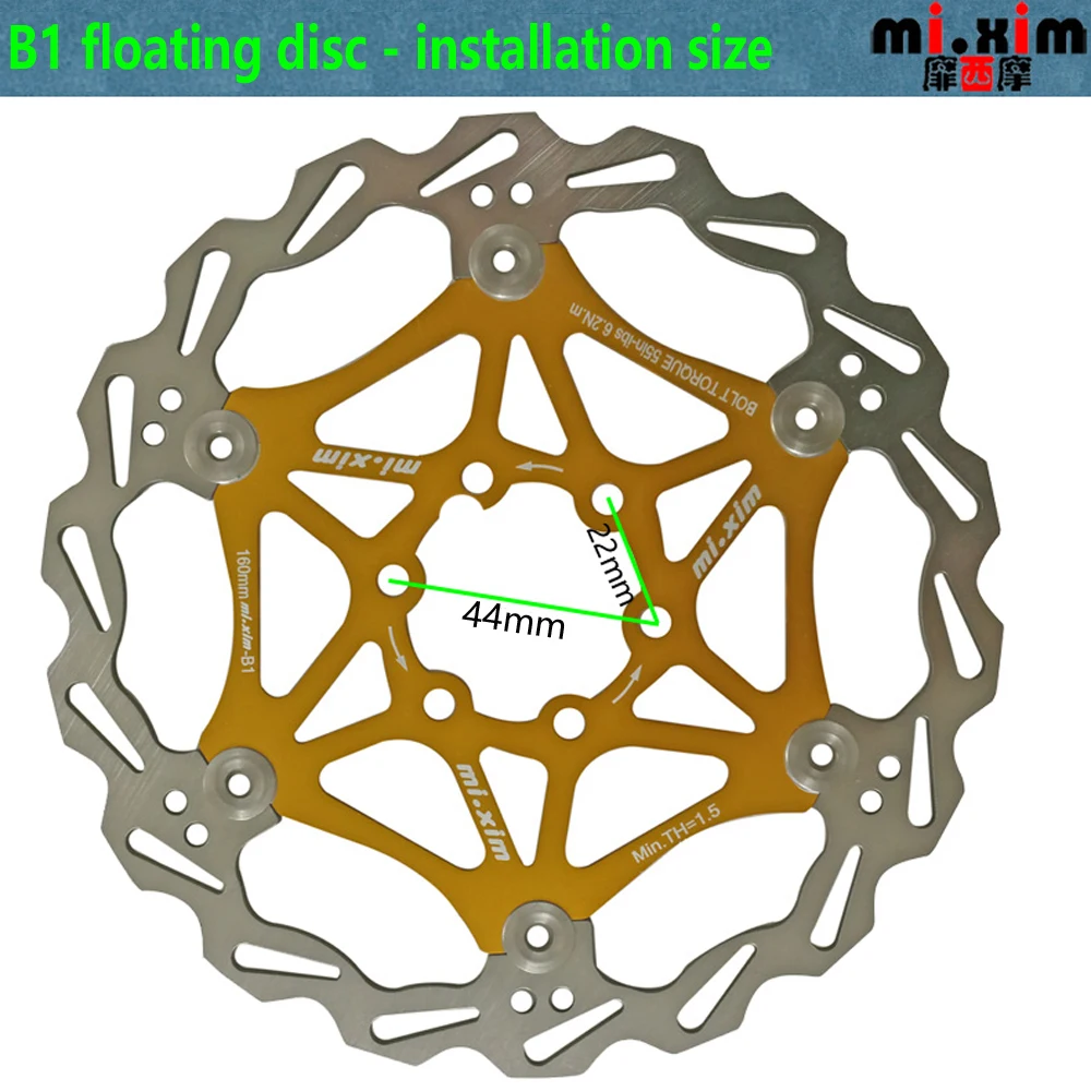 Mi. Xim MTB велосипеда 160/180/203 мм B1 Горный Велосипед Велосипедный спорт поплавок плавающей дисковые роторы красный/синий/черный/золото для дисковый тормоз горного велосипеда