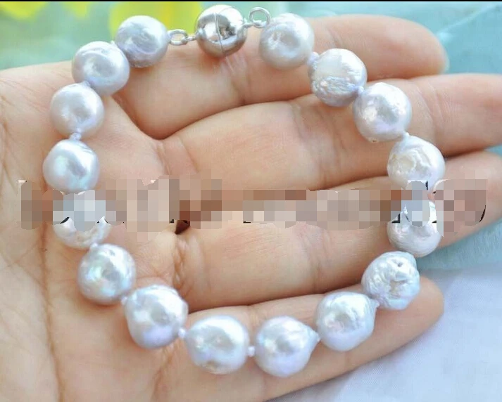 

Z7307 11mm gray almost round Edison keshi PEARL BRACELET 8INCH magnete SHIPPING 5.25