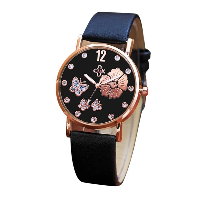 Women's Wrist Watches Color Strap butterfly Flower Printed Dial Leather Band Qua Women's Wrist Watches Color Strap butterfly Flower Printed Dial Leather Band Qua