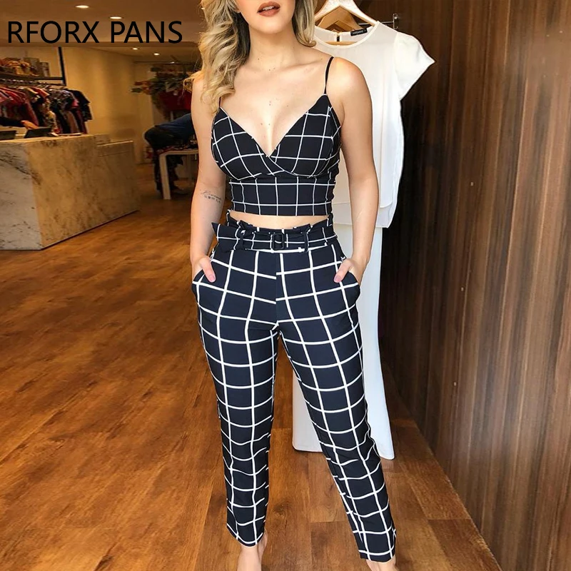 

Women Wrapped Cami Top & High Waist Pants Set