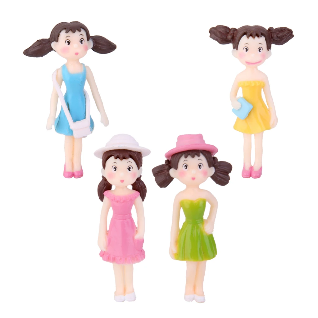 

4x Micro Landscape Resin Dollhouse Statue Bonsai Garden Yard Figurine Girl