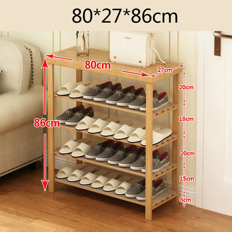 Стеллаж для обуви из цельной древесины, многослойный простой бытовой бамбуковый современный минималистичный стеллаж для хранения в общежитии, полка для обуви - Цвет: B4