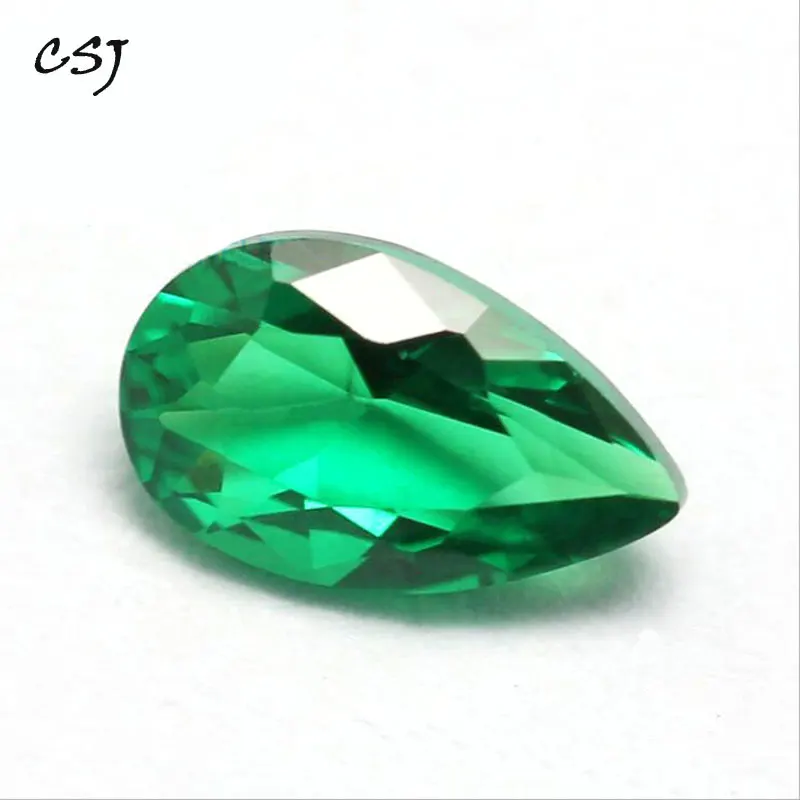 

CSJ Created Nano Emerald Loose Gemstone Pear Cut For Diy Jewelry 925 Silver Mounting Fine Cutting Faceted Bead