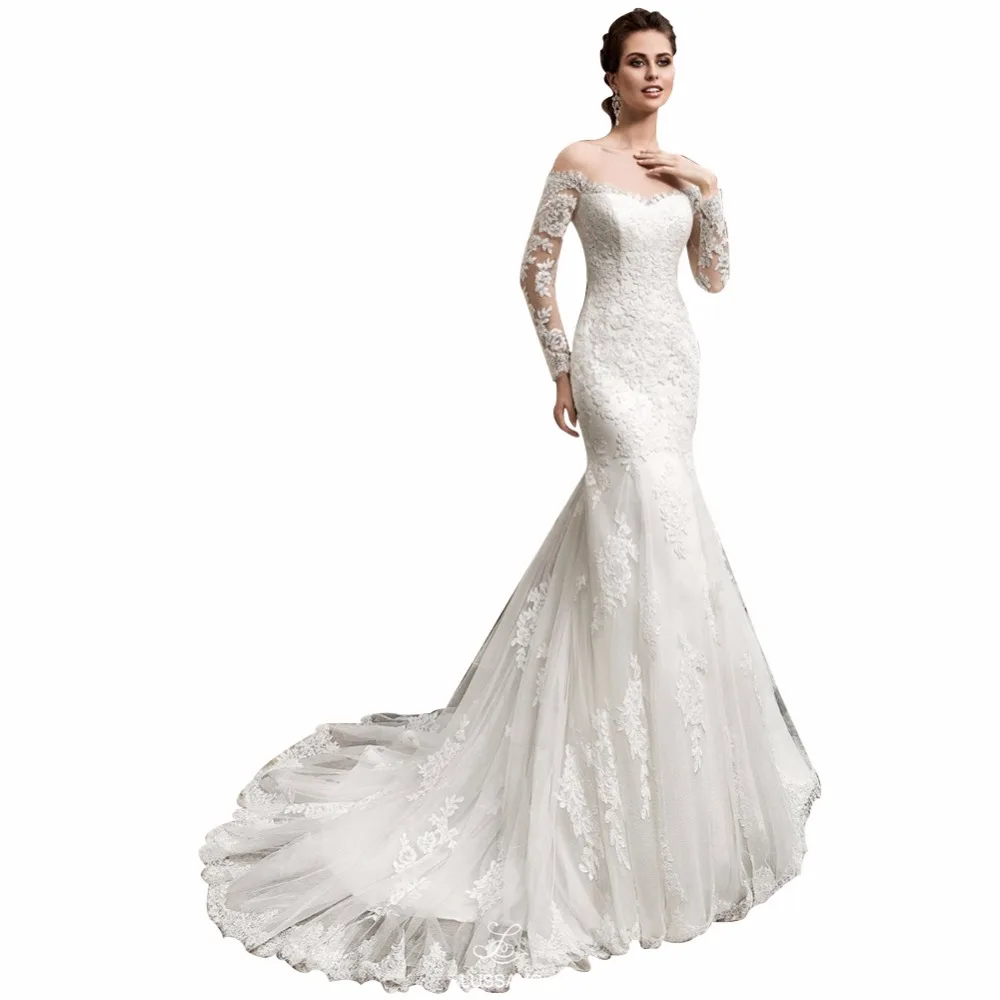 Zyllgf Sexy Transparent Back Long Sleeve Mermaid Mother Dress Lace