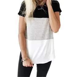 Новые женские летние футболки с короткими рукавами в полоску круглый воротник лоскутный пуловер свободные топы DO99