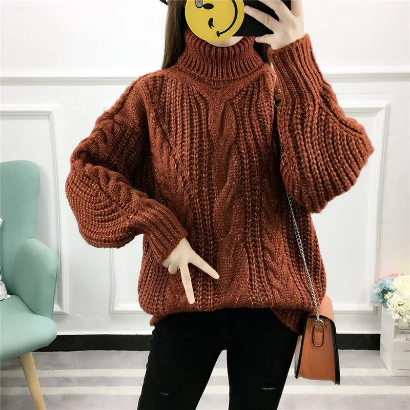 Women Fluffy Turtleneck Knit pullover Sweater oversized Autumn Winter 2017 Pull Jumper Casual 