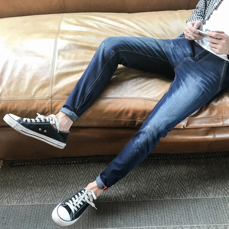 Ранняя Новинка осени полный-товары размера джинсы мужской корейской версии основной моды ноги джинсы мужчин Slim