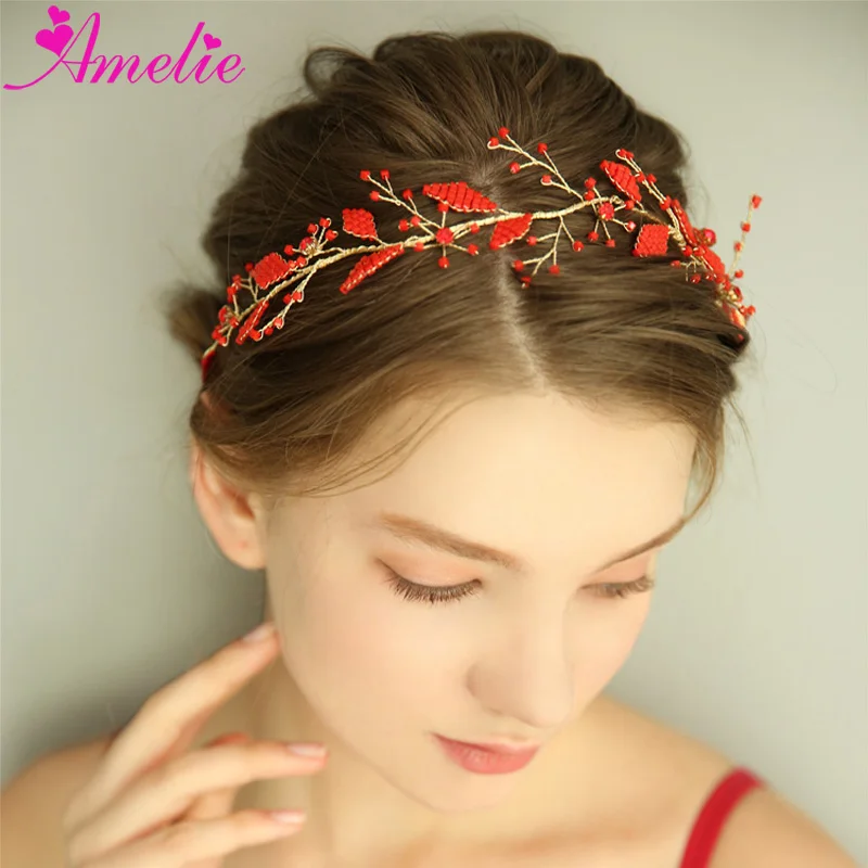 Girl Party Hair Accessories Red Color Hair Vine Wedding Toast Clothing