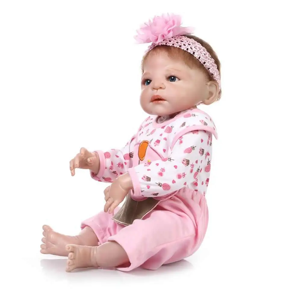 

Full Silicone Vinyl Handmade Reborn Girl Baby Doll 23 inch Lifelike Baby Toys Realistic Baby Girl Doll Kids Birthday Xmas Gift
