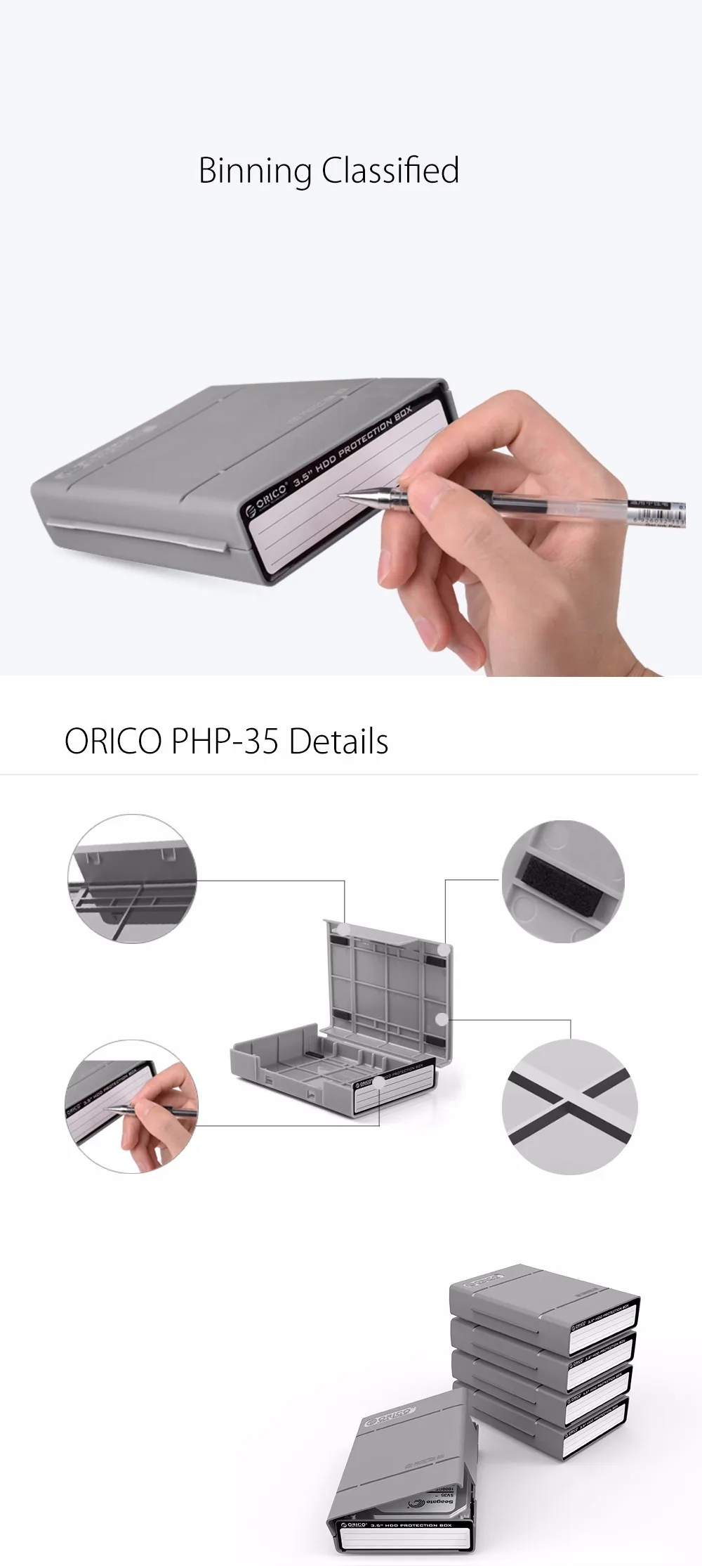 Защитный бокс ORICO PHP-5S 5 Bay 3,5 дюйма/чехол для хранения жесткого диска(HDD) или SDD с водонепроницаемой функцией-5 шт./лот