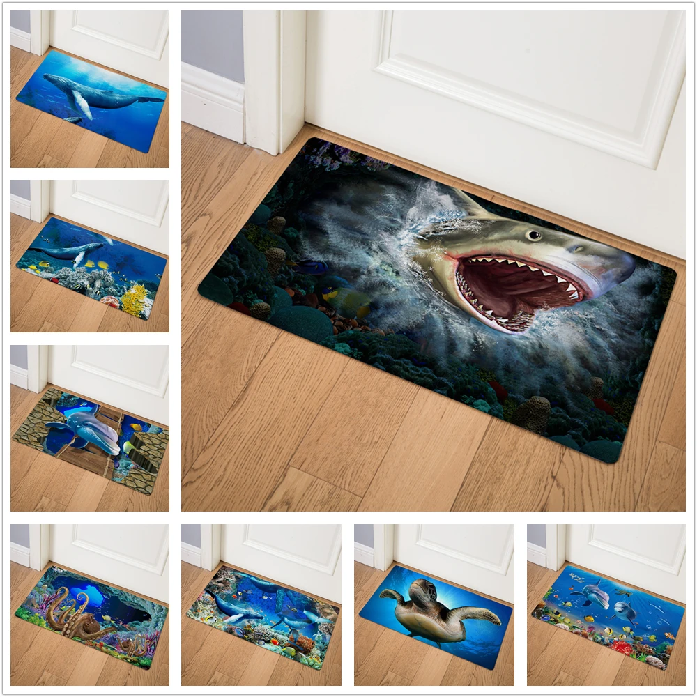 

3D Marine Animal Whale Front Door Mat Kitchen Carpet Living Room Hallway Bathroom Entrance Outdoor Carpet Non-slip Floor Mat 75