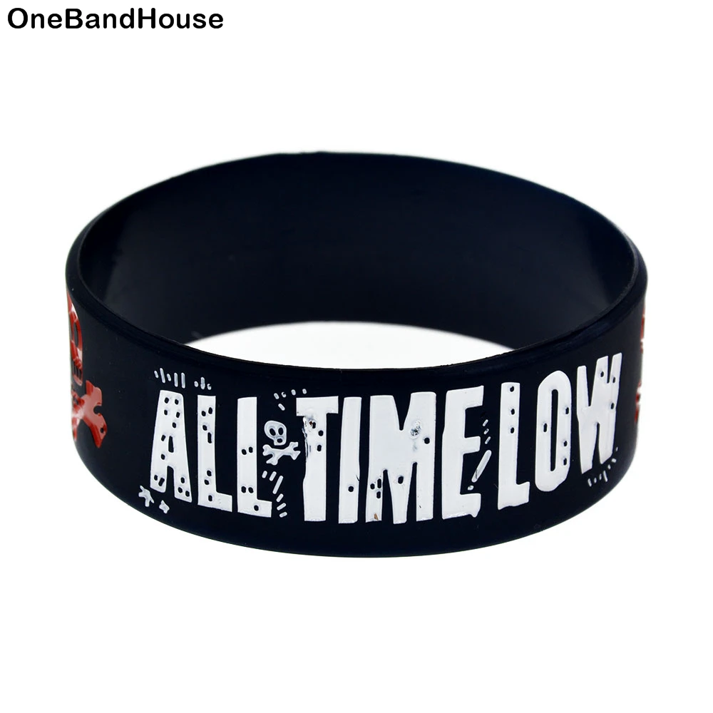 1 шт. все время низкая Wristband Силикона один дюйм широкая черная выгравированный