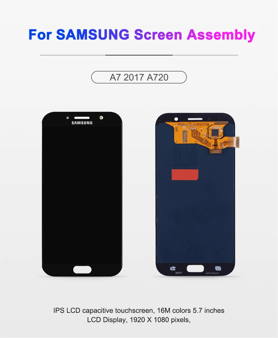 5,7 ''Супер AMOLED дисплей для Samsung Galaxy A7 A720 A720F A720M lcd s кодирующий преобразователь сенсорного экрана в сборе Замена ЖК-дисплея