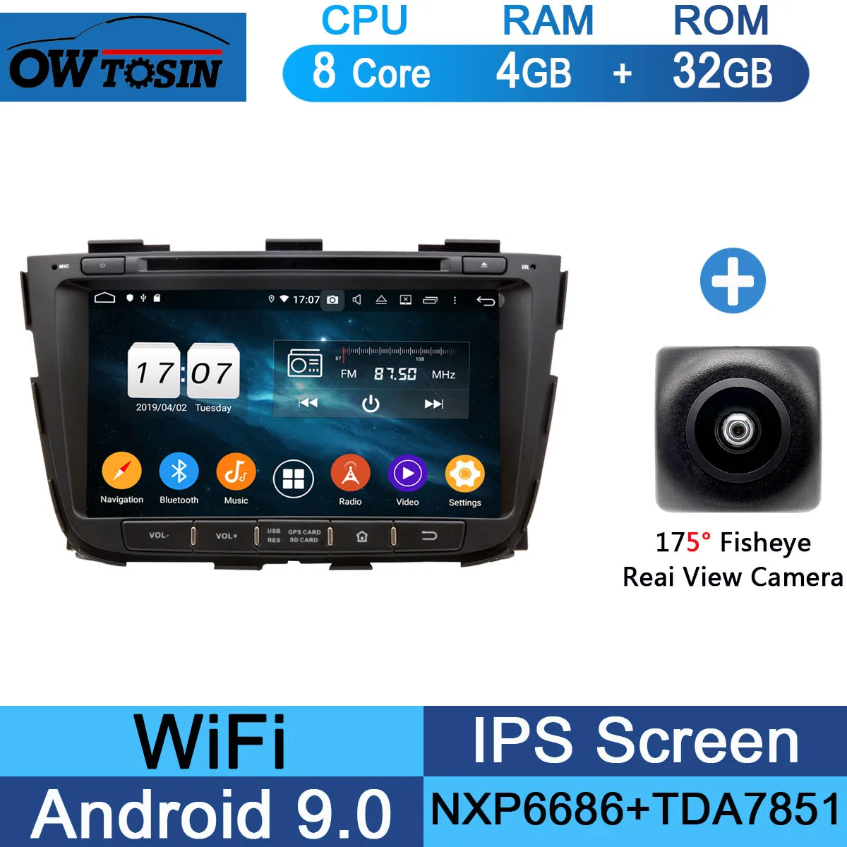 " ips 1920*1080 8 ядерный 4 Гб ram+ 64 Гб rom Android 9,0 автомобильный dvd-плеер для Kia Sorento 2012 2013 DSP радио gps Parrot BT Adas - Цвет: 32G Fisheye Camera