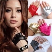 GTGLAD, дизайн, соблазнительные кожаные перчатки для женщин, половина ладони, половина пальцев, перчатки из искусственной кожи, Вечерние перчатки для шоу, черные, золотые, серебряные