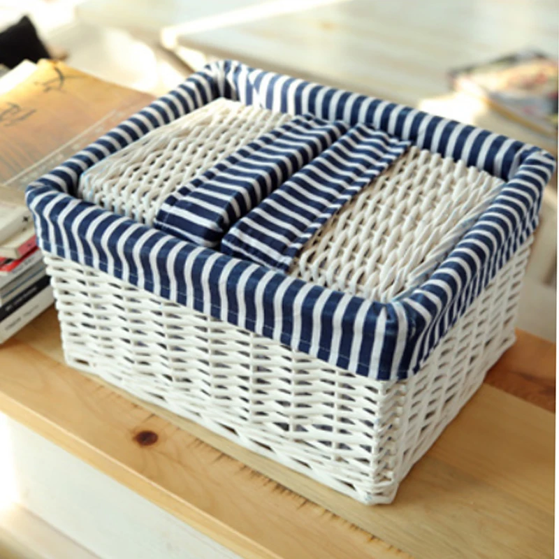 White Wicker Books Basket Cosmetic Storage Box Crafts Tins ...