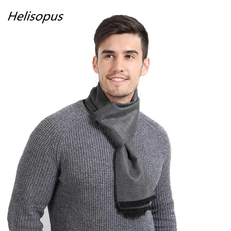 Helisopus Fashion Men Cashmere Scarf Simple Solid Color Scarves Winter