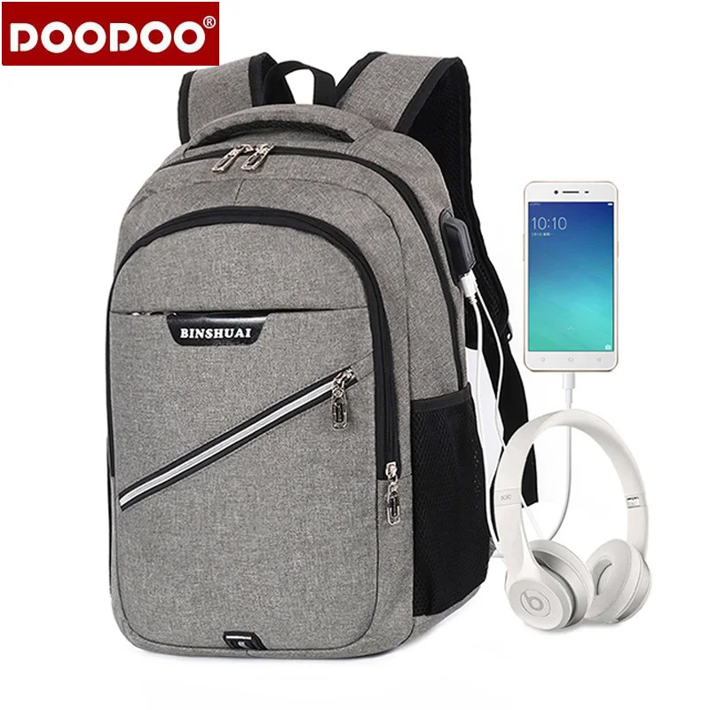 

2018 new headset USB charging hole men's 15-inch laptop computer backpack student bag casual business travel backpack