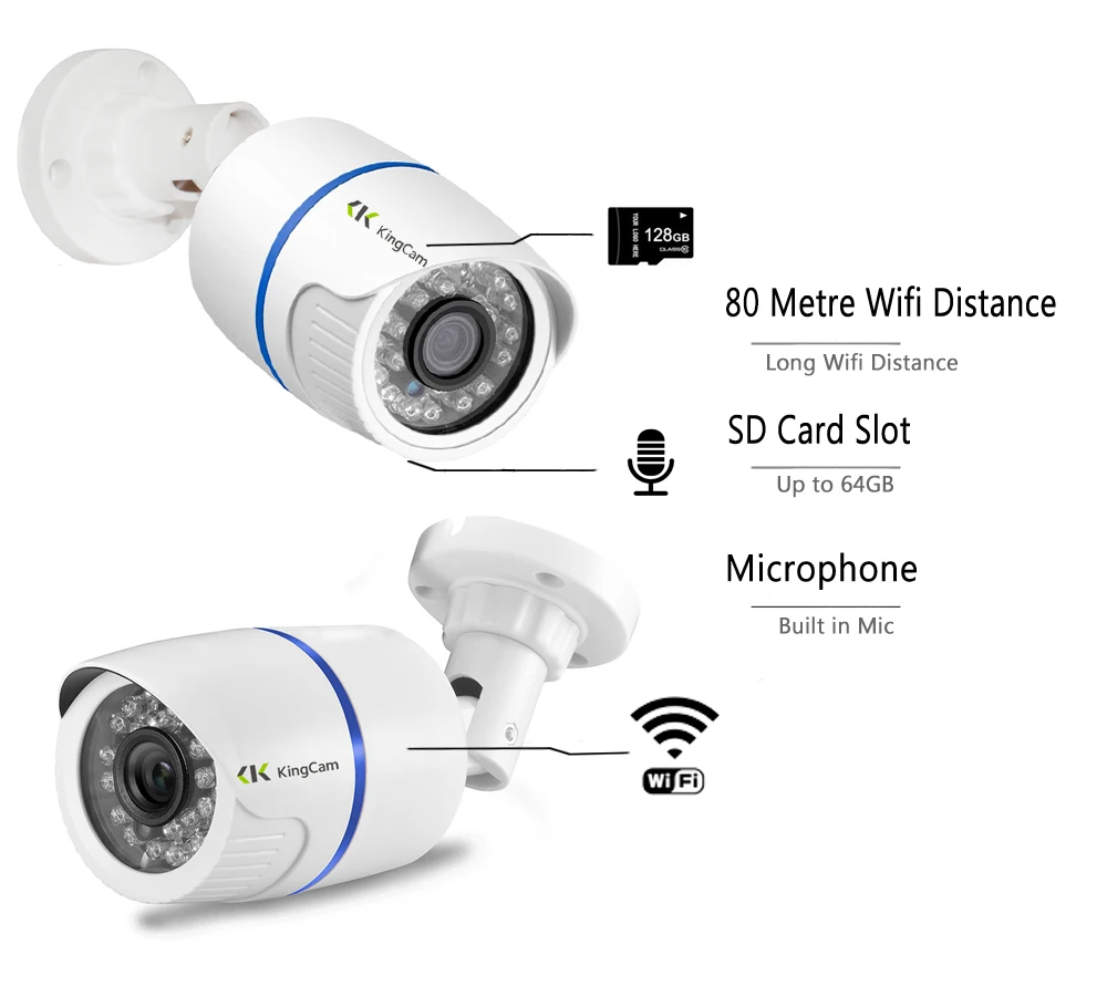 KingCam Wifi IP камера 1080P Беспроводная CCTV пуля наружная крытая Водонепроницаемая камера s с микрофоном, поддержка SD TF карта Cam