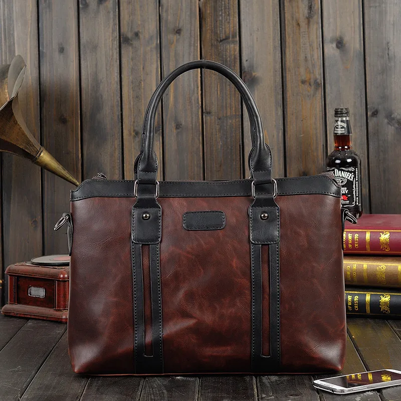 YIZHI, деловой мужской портфель, застежка-крючок, Встроенная молния, из искусственной кожи, Большая вместительная сумка на плечо, сумка для ноутбука