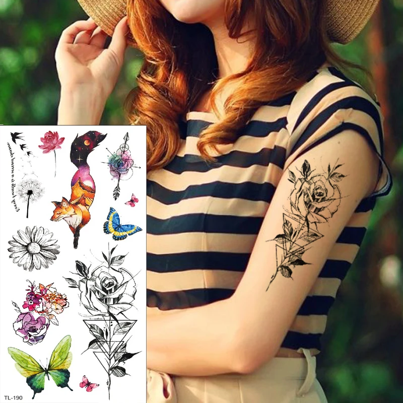 Waterproof Temporary Tattoos For Women Sketch Flower Sketches Tattoo Designs Small Hand Wrist Tattoo Black Rose Triangle Tattoo Temporary Tattoos Aliexpress