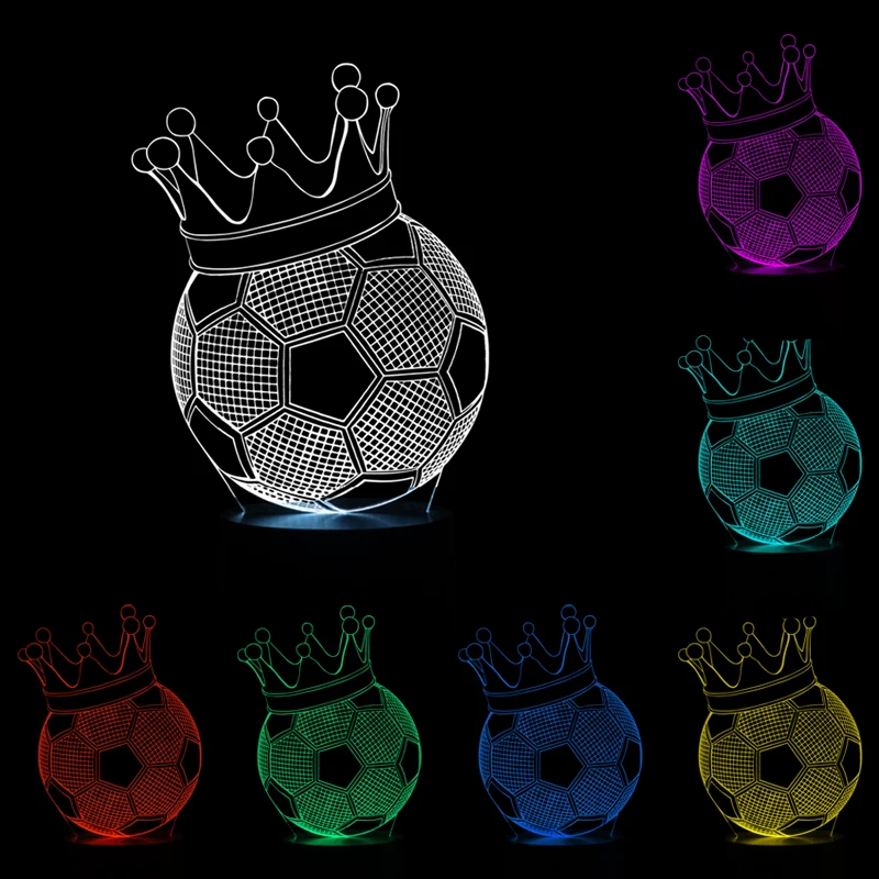 Новинка 3D эффект Корона Футбол Форма светодиодный ночник светодиодный Красочные Изменение солнечного света в качестве домашней декоративная лампа