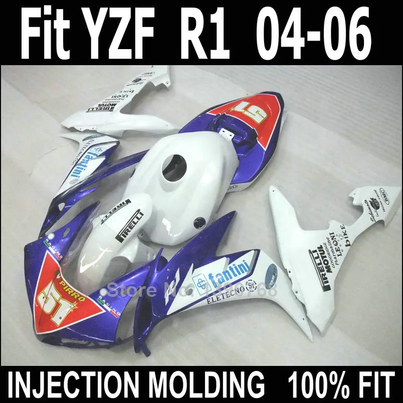 

Injection molding ABS full fairing kit fit for Yamaha YZF R1 04 05 06 white blue red fairings set YZFR1 2004 2005 2006 LV70