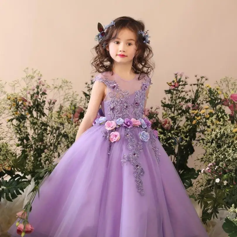 

2019 New Girl Lace Wedding Christmas Dress Children Appliques Mesh Spliced Princess Dress Modis Kids Clothes Vestidos Y1695