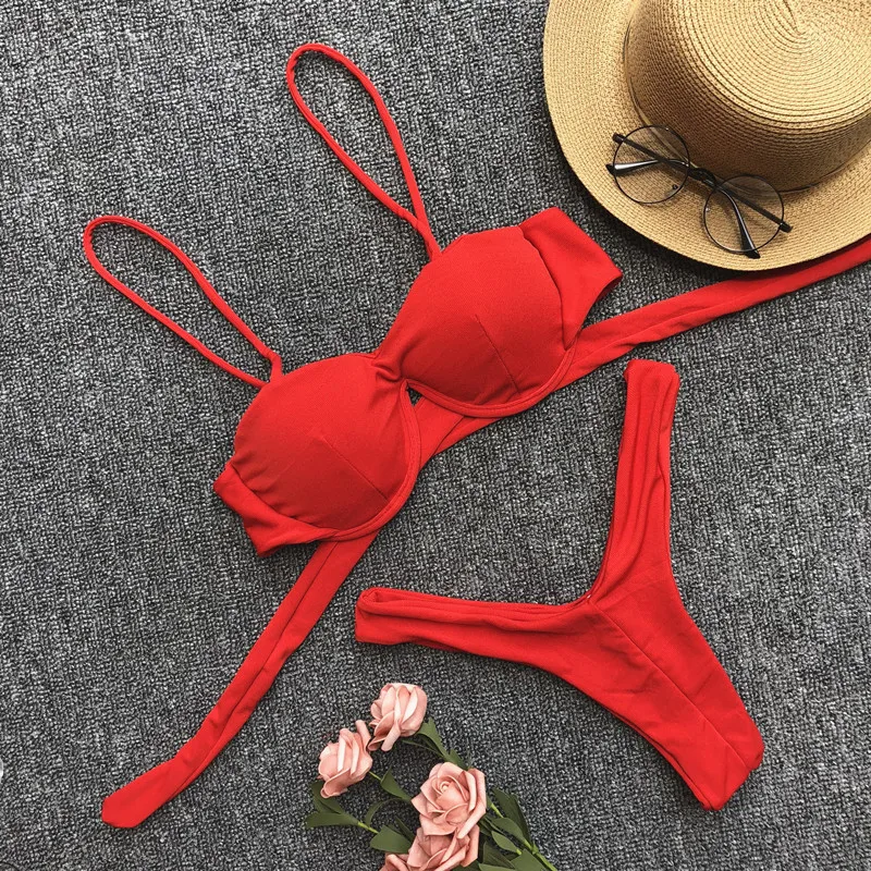

2018 Beachwear Female Steel Swimwear Red Bikini Thong Swimsuit New Bikinis Swimming Suit For Women Bathing Suit Maillot De Bain