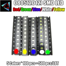 5 значений X100 шт = 500 шт 0805 ультра яркий SMD R G B W Y светодиодный s 0805 2012 smd светодиодный белый красный зеленый синий желтый