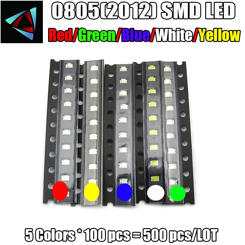 

5 Values x100pcs= 500Pcs 0805 Ultra Bright SMD R G B W Y LEDs 0805 2012 smd led White Red Green Blue Yellow