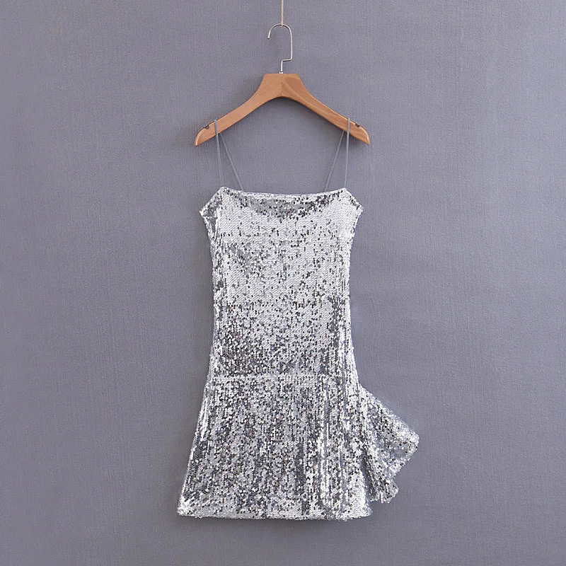 

BBWM WOMAN Sexy Club Sequined Spaghetti Strap Dress Shinning Women charming Mini Dresses Elegant Ladies Party Gown