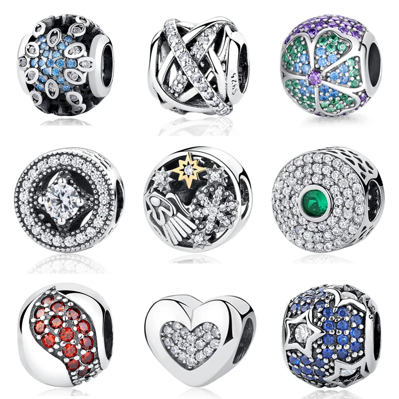 2018 Original 925 Sterling Silver Bead Charm Full Crystal CZ Pave