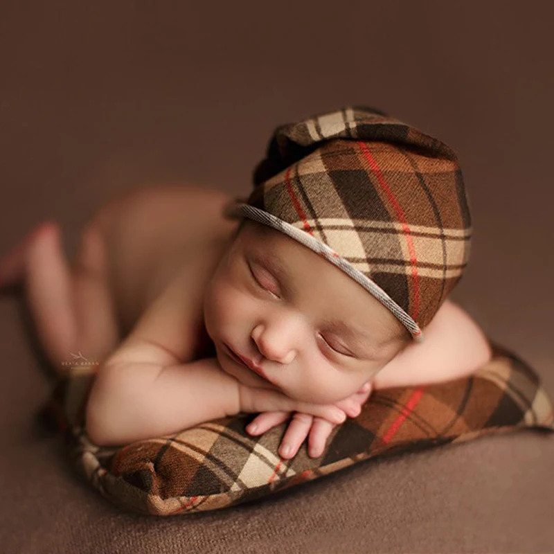 Новорожденные фотографии реквизит детские клетчатые палантины шапки и подушки милый мягкий набор Fotografia аксессуары Студия съемки реквизит для фотографий