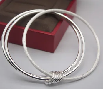 

Retro Real S999 Silver Bangle Woman's Thin Three Smooth Bangle 59mm Best Friend Gift Hot Sale