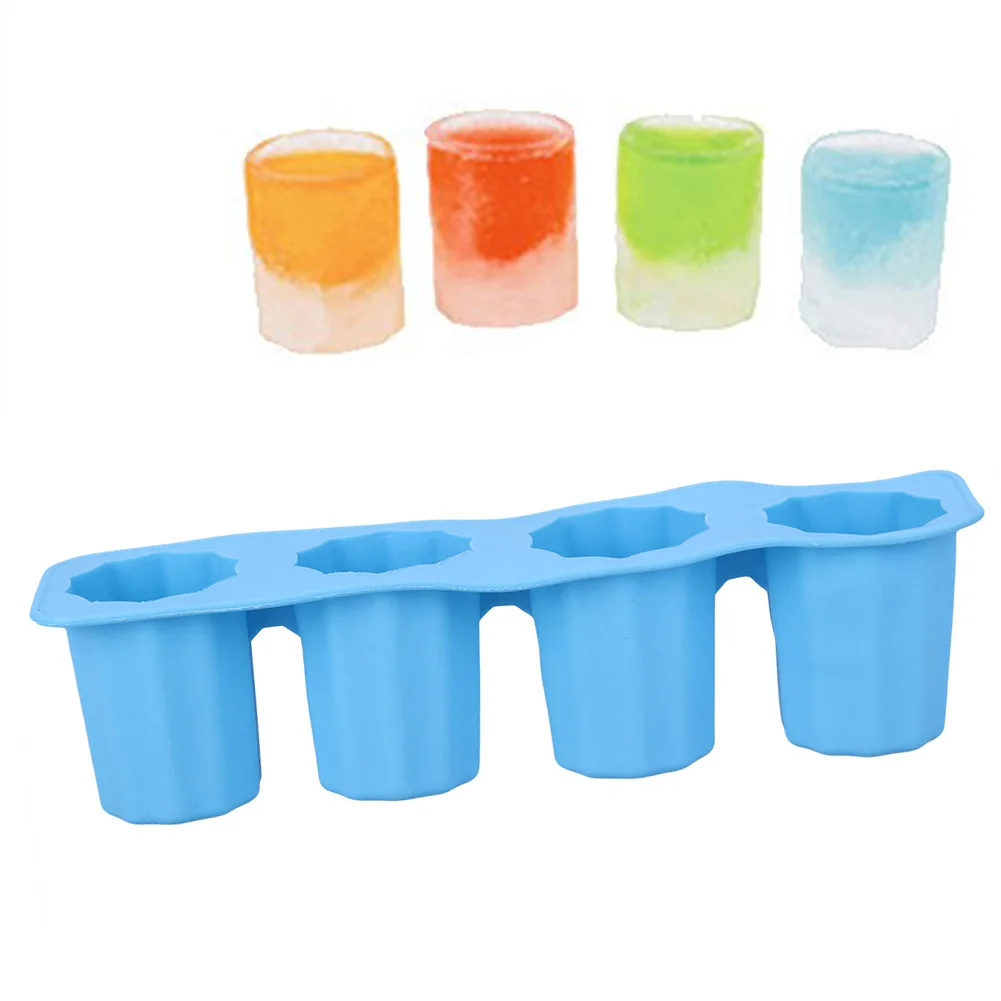 Форма чашки кубик льда 4 ячейки вечерние лед для напитков лоток прохладная Длинная форма для замораживания льда прессформа летняя посуда для напитков бар аксессуары - Цвет: Синий