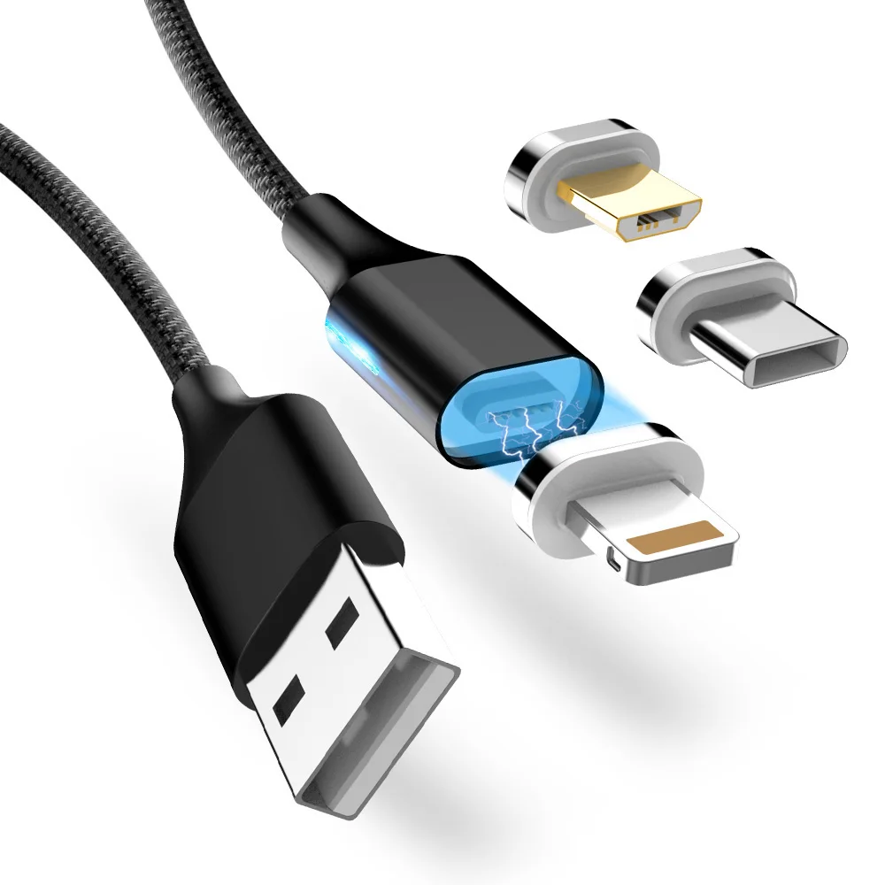 Светодиодный магнитный кабель Micro USB Type C для быстрой зарядки iPhone Xiaomi 8 9 Redmi 4 5 5AHuawei
