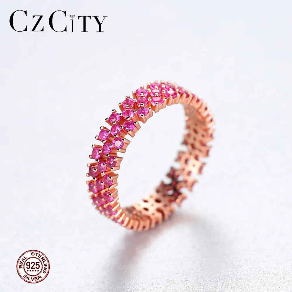 Skup CZCITY oryginalna 925 srebro wieczność pierścionki dla kobiet zaręczyny mała biżuteria ślubna okrągły Topaz kamień Anillos SR0299