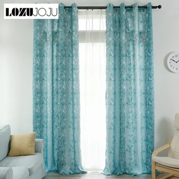 

LOZUJOJU 1 piece Blue leaves jacquard curtains living room windows elegant panel bedroom drop semi shade high quality fabric