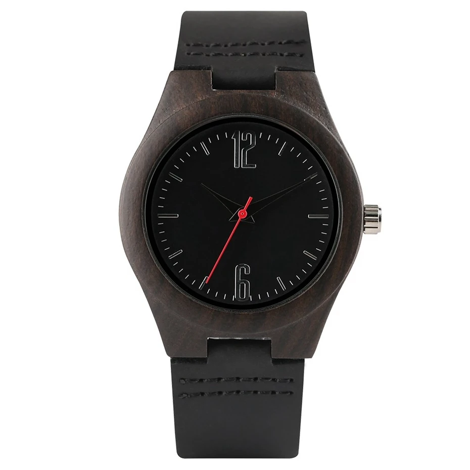 Top Gifts Luxury Ebony Wood Women's Dress Watch Creative Red Second Pointer Casual Leather Genuine Quartz Wrist Watches Relogios 2018 (2)