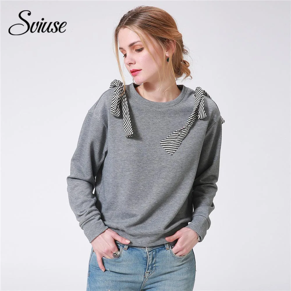 Новинка 2017 года зима для женщин пуловеры для Sweatershirt Drop Shoulder Осенняя рубашка лук украшения повседневное Корейская женская мода толстовки