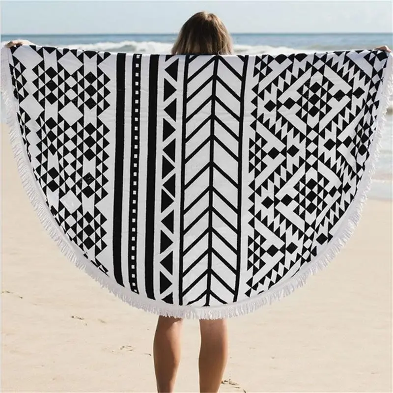 

150cm Microfiber Printed Round Beach Blanket With Tassel Circle Beach Mat Mandala Tapestry Wall Hanging Yoga Mat Tapestry Blanke