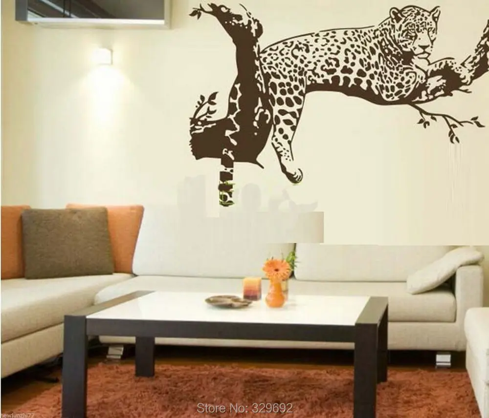 free shipping large leopard vinyl wall sticker home decoration animal wall decor wall mural wallpaper tx 033