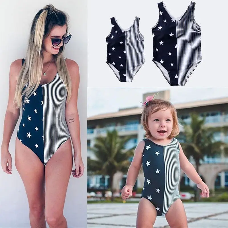 

PUDCOCO Women Baby Kid Girls Striped Swimwear Hot Swimsuit One Piece Bikini Beachwear Bathing Summer Swimming Suit