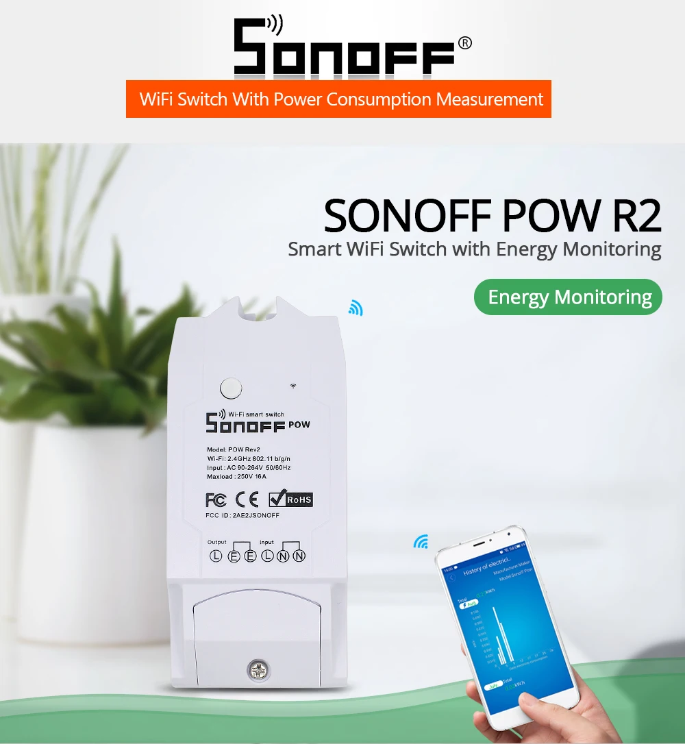 Sonoff Pow R2 Wifi умный домашний коммутатор, домашний комплект 16А 3500 Вт, монитор энергопотребления, потребление энергии тока, поддержка Alexa google Home