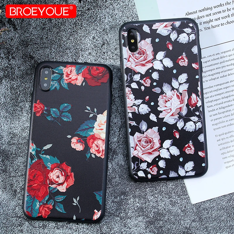 1pcs Case For iPhone XS 3D Relief Silicon Matte Floral Cases X XR Max 5S SE 7 8 6S Plus Luxury TPU Pattern Covers |
