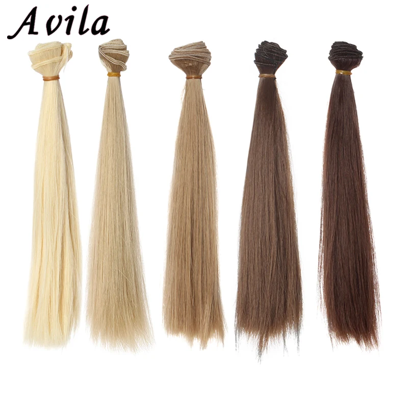 

3Pc 15*100cm Doll Accessories Straight Synthetic Fiber Wig Hair For Handmade Cloth High-temperature Wire Diy Texitle
