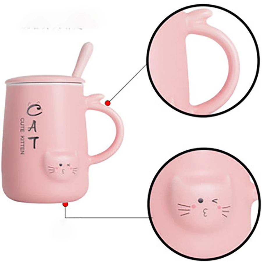 

Reusable Ceramic Cat Mug Coffee Cup Set Cappuccino Espresso Cups Cover Pink Tea Cup Set Crockery Home Drinking Bottles 50T027